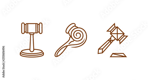 Judge gavel vector line icon set representing legal system law justice court authority and auction bidding