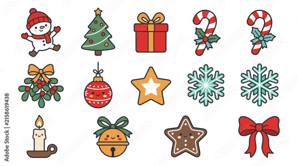 Fototapeta premium Set of cute hand drawn Christmas icons and holiday decorative elements.