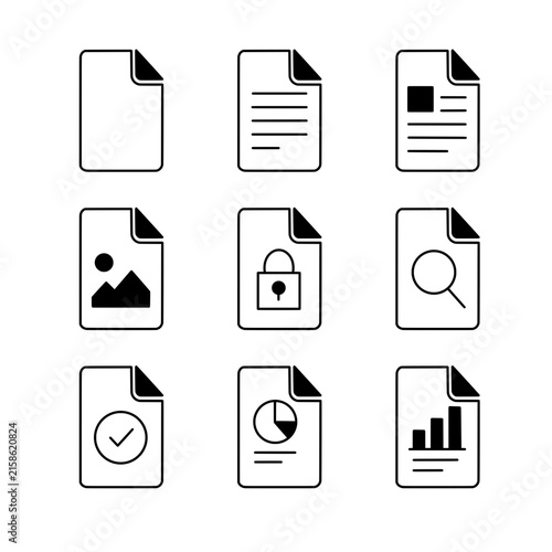 Document file icon. Collection with outline style. File document sign. Symbol for paper, report, form, article and document management interface design. Vector illustration.