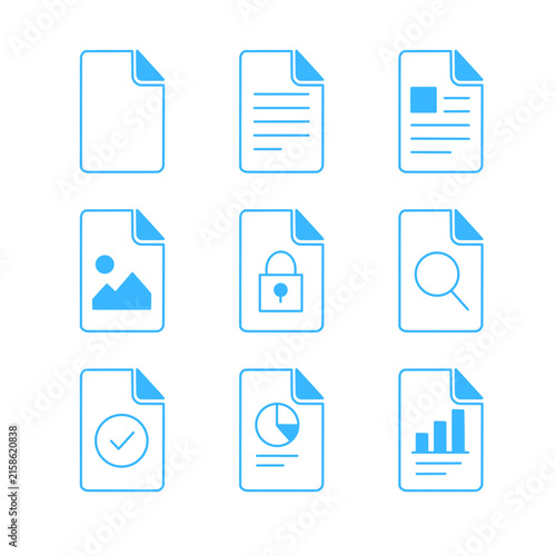 Document file icon. Collection with outline style. File document sign. Symbol for paper, report, form, article and document management interface design. Vector illustration.