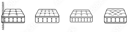 Mattress firmness icon set with arrows for sleep comfort, bedding support and mattress selection.
