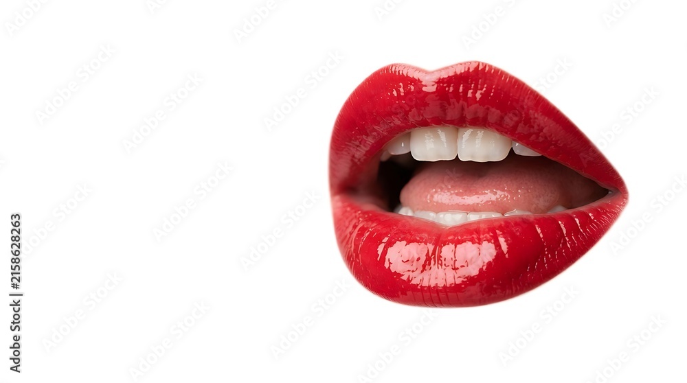 Obraz premium Glossy Red Lips White Teeth Studio