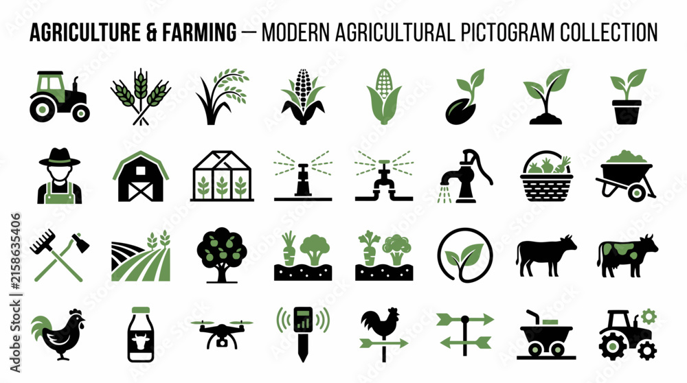 Obraz premium Agriculture and Farming Icon Set for Modern Agricultural Business and Food Production