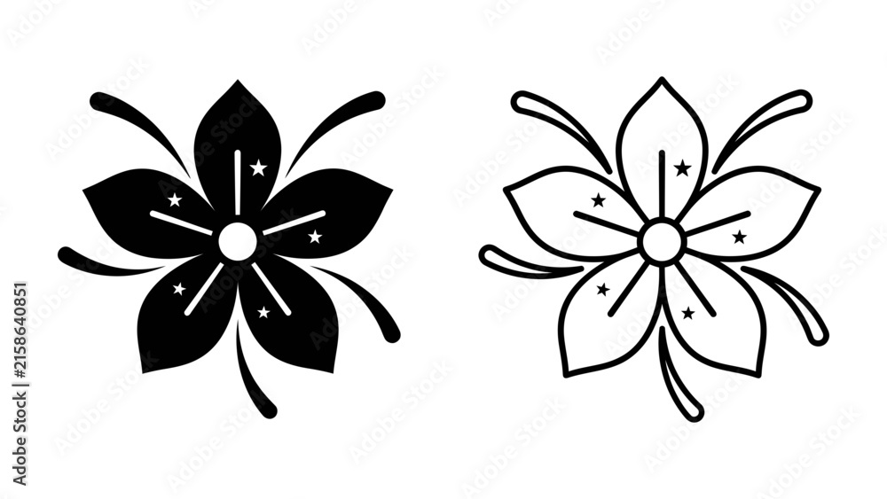 Obraz premium Cherry Blossom Icon: Two stylized cherry blossom icons, one in black and white and the other outlined, represent elegance and natural beauty.