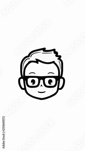 Cute Cartoon Boy Face with Glasses Line Art Vector