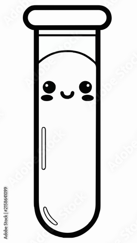 Cute Cartoon Test Tube with Smiling Face Line Art Vector