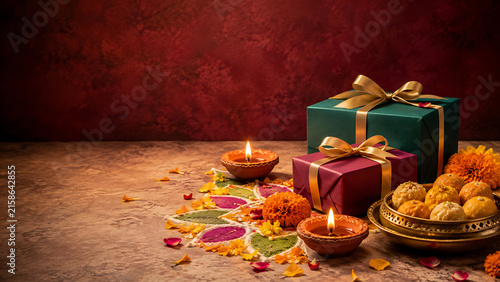 Luxury Diwali Gift Hamper with Premium Gift Boxes, Traditional Sweets, Diyas and Copy Space