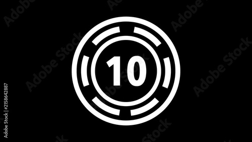15-second white circular countdown timer with rotating dashed rings on a black background.