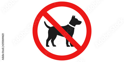 фотографія No dogs allowed sign, red circle with diagonal line over black dog silhouette, pets forbidden symbol