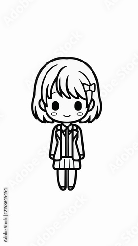 Chibi Girl Character Line Art Vector Illustration