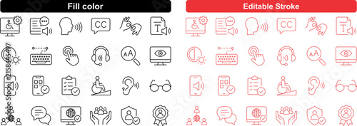 Inclusive Digital Accessibility and Assistive Technology Outline Icons for Modern Accessible User Experiences