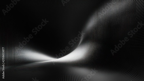 monochrome flowing dotted mesh forming smooth undulating waves with soft glow and mysterious calm