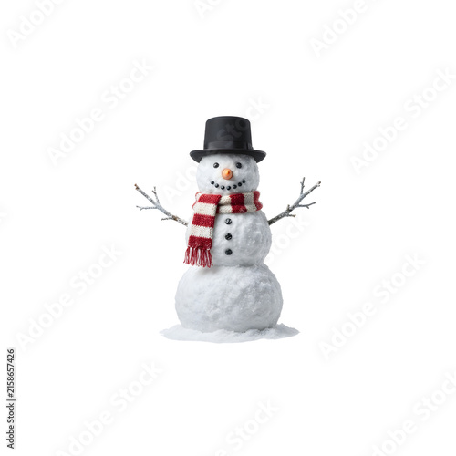 Classic snowman with top hat and red scarf
