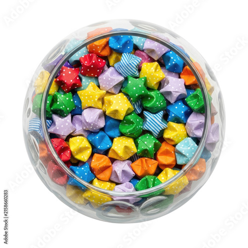 Vibrant Colorful Origami Star Collection Inside A Glass Jar With Transparent Background
