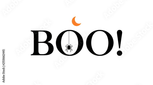 Halloween ghost surprise spooky text with flying bat on white background.