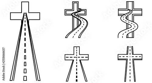 Road Intersection Line Art Highway Crossings And Junctions In Black And White