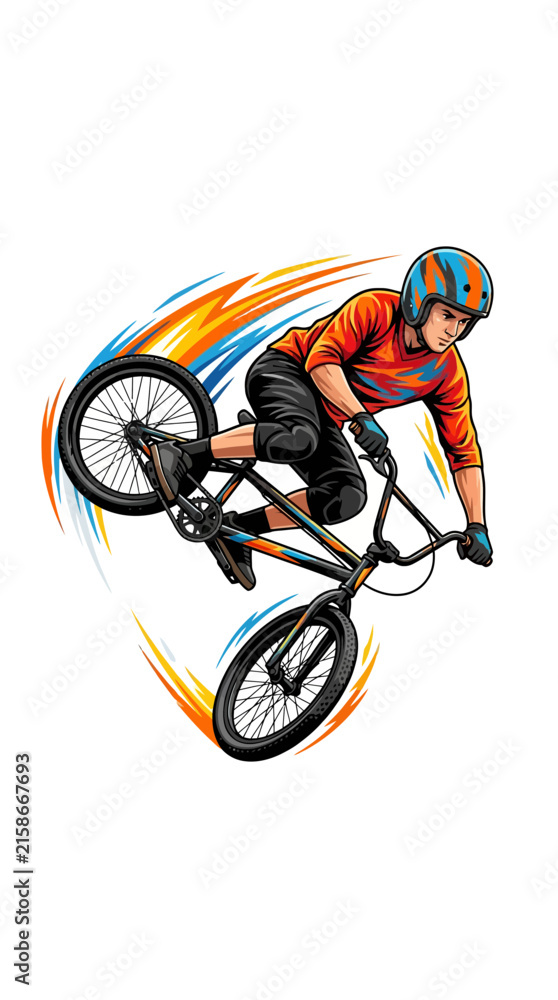 Fototapeta premium Dynamic illustration of a BMX rider performing an aerial stunt.