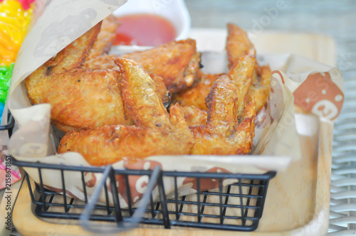fried chicken or chicken wings or deep fried chicken and sauce