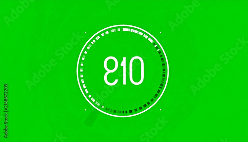 Digital Countdown Timer with Number 810 Displayed Inside a Circular Frame on a Vibrant Green Background with Subtle Effects