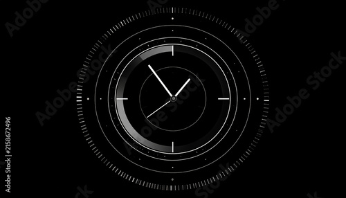 Futuristic Digital Clock Interface with Glowing Hands and Time Markers on a Dark Background
