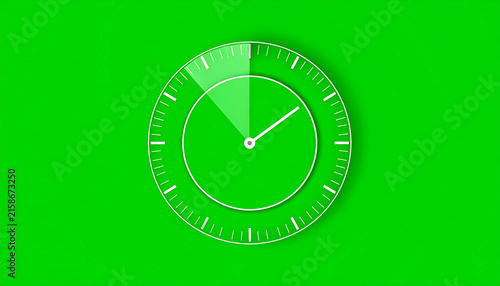 Minimalist White Clock Face with Green Background and Subtle Shadow Effect Perfect for Time Management Concepts