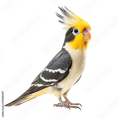 Photo of Cockatiel bird full body Isolated on white background