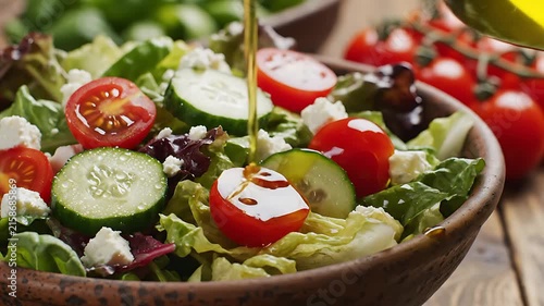 Healthy salad with oil dressing.