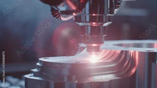 Industrial laser cutting machine in action.