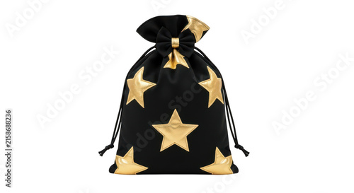 Black drawstring bag with gold star design
