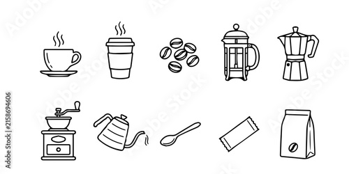 Coffee Shop Icon Set – Minimal Hand Drawn Vector Collection