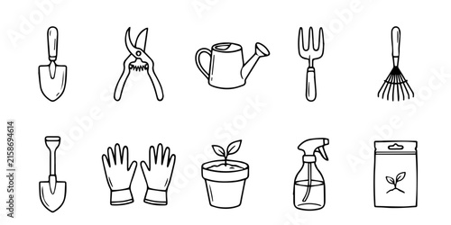 Minimal Gardening Tools Icon Set – Clean Hand Drawn Vector Collection