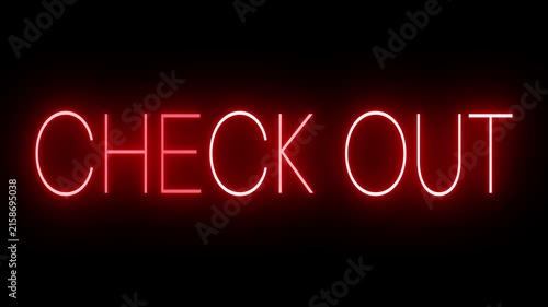 Red Neon CHECK-OUT Sign on Black Background