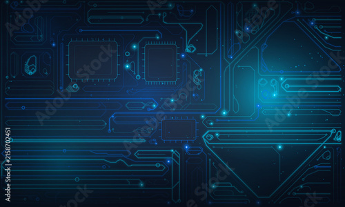 Canvastavla Abstract circuit board technology background, dark navy with cyan glowing traces