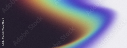 Abstract Grainy Gradient Background Displaying Vibrant Prism Spectrum Colors in Purple, Blue, Green, and Orange Over Dark and Light Contrast with Heavy Noise Texture