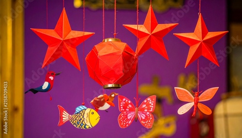 Festive Hanging Stars and Ornaments Illustration