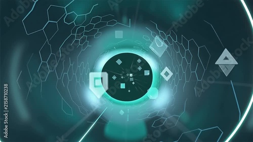 A futuristic circular interface or tech sphere with glowing elements.