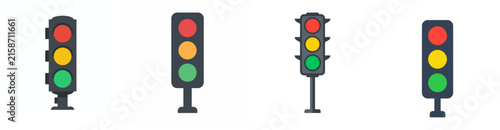 Foto Set of traffic signal icons with red yellow and green lights