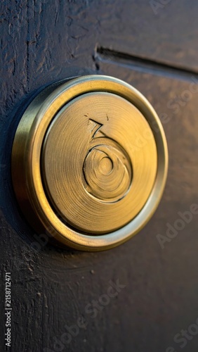 Up-close shot of a brass door lock with a unique spiral engraving