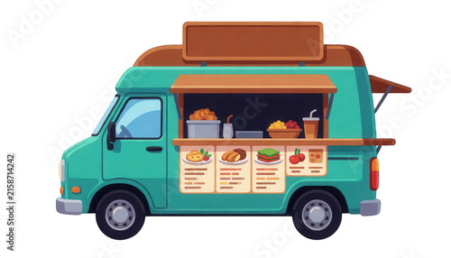 Teal Food Truck Side View Transparent Background