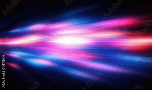 Exhilarating neon light streaks racing through a starry cosmic void, a vibrant dynamic burst of blue pink and purple energy