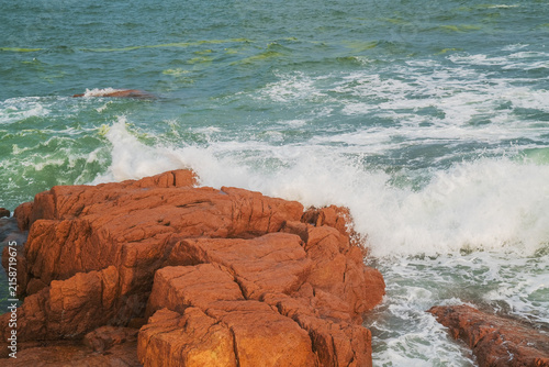 The natural beauty of reefs, beaches, and waves along the coast of Qingdao, China