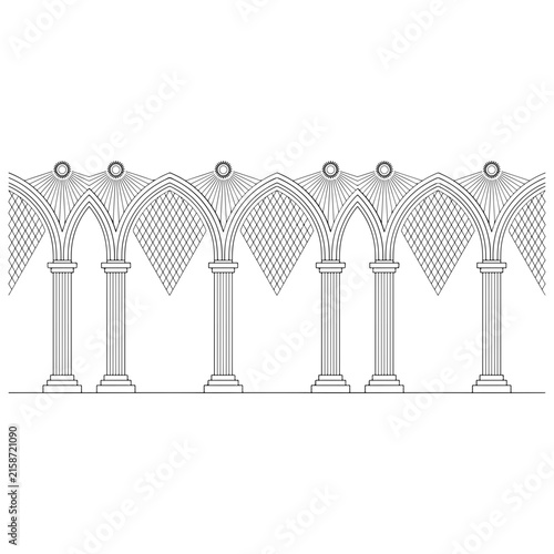 Elegant Art Deco Architectural Colonnade Line Art Vector