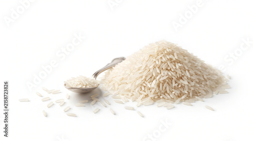Fotografie Sea Salt with Soap and Sea Salt on Wooden Spoon Isolated on White Background, Na