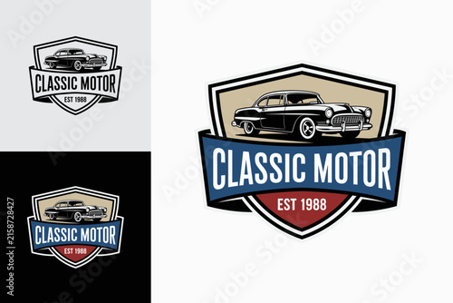 Classic Motor Retro Vintage Car Emblem Logo Design Template