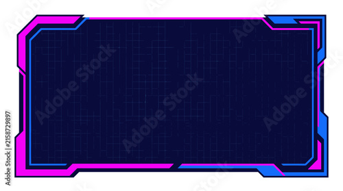 Futuristic neon overlay frame with digital grid pattern for livestream gaming broadcast