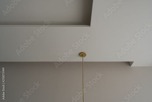 Foto Minimalist contemporary interior ceiling with a suspended brass pendant light, g