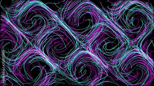 Swirling Neon Lines Pattern on Black Background abstract