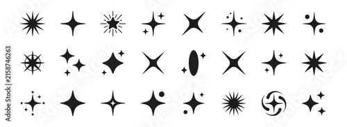 Sparkle icons in black silhouette style are arranged in a neat grid on a clean white background.