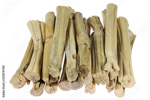 dried sugarcane stalks isolated on white background