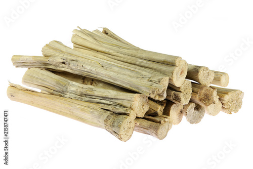 dried sugarcane stalks isolated on white background